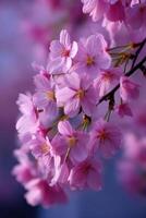 Beautiful cherry blossom flowers in full bloom photo