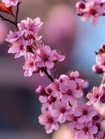 Cherry blossoms in full bloom during spring season photo