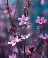 Blossoming cherry trees in springtime bloom photo