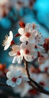 Cherry blossom flowers bloom in early spring sunlight photo