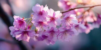 Cherry blossoms blooming in springtime light photo