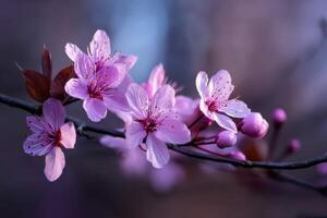 Spring cherry blossoms bloom on fragile branches photo