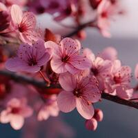 Vibrant cherry blossom flowers in full bloom in spring photo