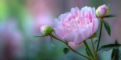 Beautiful peony flowers in soft pastel colors photo