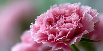 Beautiful pink peony flower blooms in soft light photo