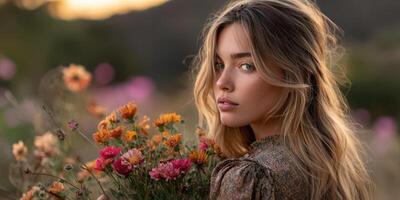 Capturing beauty with a bouquet of fresh flowers photo