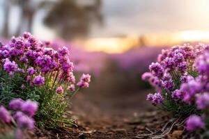 Beautiful flowers bloom during golden hour in nature photo