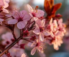 Cherry blossoms bloom in spring sunshine photo