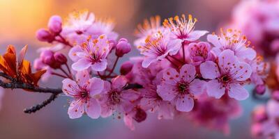 Blossoming cherry flowers in vibrant spring light photo