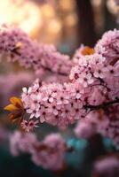 Blossoming cherry trees welcome the warmth of spring photo