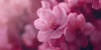 Pink flowers are shown in a blurry image photo
