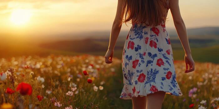 Walking through a vibrant spring flower field photo