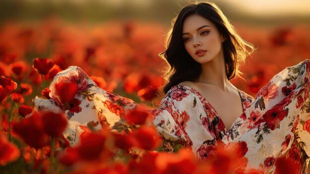 Spring blossoms and beauty in a vibrant poppy field photo