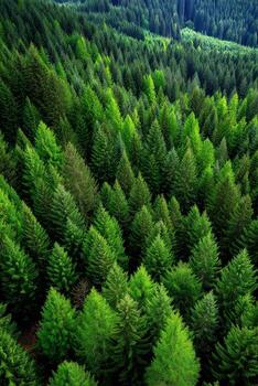 Lush green forest canopy in vibrant springtime foliage photo