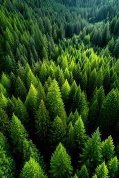 Lush green forest canopy in a mountainous region photo
