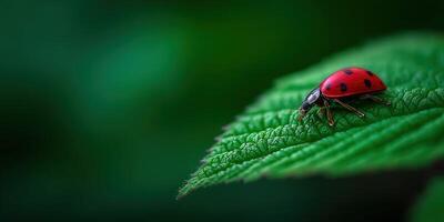 Colorful ladybug resting on a green leaf photo