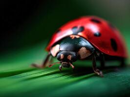 Close-up of a ladybug on a green leaf photo