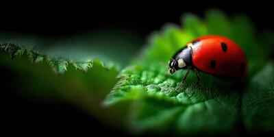Ladybug resting on vibrant green leaves in nature photo