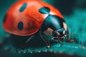 Close-up of a ladybug on green leaves in nature photo