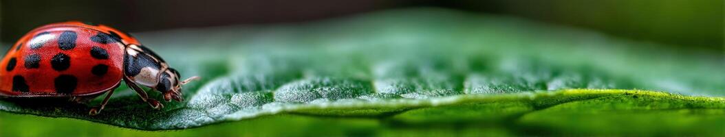 Ladybug resting on a green leaf in nature's habitat photo