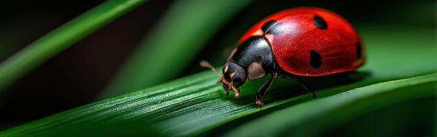 Ladybug on green leaf in a vibrant natural setting photo