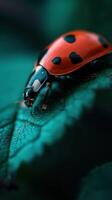 Colorful ladybug on vibrant green leaf in nature photo