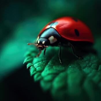 Vibrant ladybug perched on a green leaf photo
