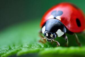 Ladybug resting on a green leaf in nature photo