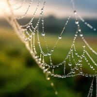 A spider web with water droplets on it photo