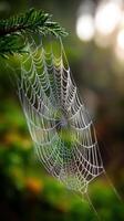 Captivating spider web glistening in morning light photo