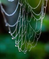 Dewdrops on an intricate spider web in nature photo