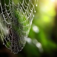 Morning dew glistens on a spiderweb in nature photo
