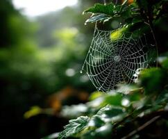 A spider web is seen in the background photo