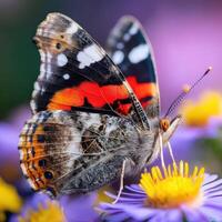 Butterfly resting on a vibrant flower in nature photo