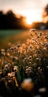 Wildflowers bloom at sunset in a serene field photo