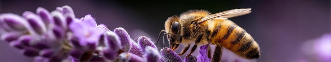 Honeybee pollinates lavender flower in natural setting photo