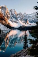 Majestic mountain landscape reflected in clear lake photo