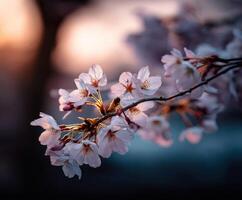 Blossoms bloom in evening light by the nature trail photo