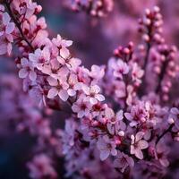 Beautiful pink blossoms adorn the spring branch photo
