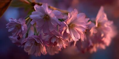Sunset cherry blossoms in a tranquil scene photo