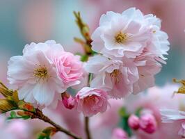 Beautiful blossoms on a cherry tree branch in spring photo