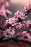 Pink cherry blossoms bloom on a spring afternoon photo