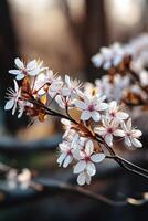 Cherry blossoms bloom beautifully in early spring light photo