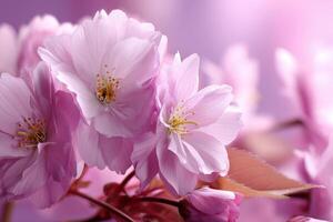 Delicate cherry blossoms blooming in soft sunlight photo