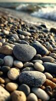 Beautiful pebbles along a serene beach shore photo