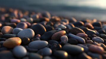 A close up of pebbles on the beach photo