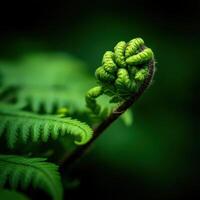 Fern frond emerging in lush green nature setting photo