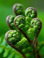 Ferns unfurling in vibrant green spring growth photo