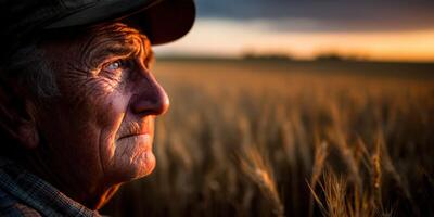 An elderly man in a wheat field photo