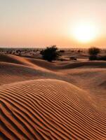 Sunset over the tranquil dunes in the desert landscape photo